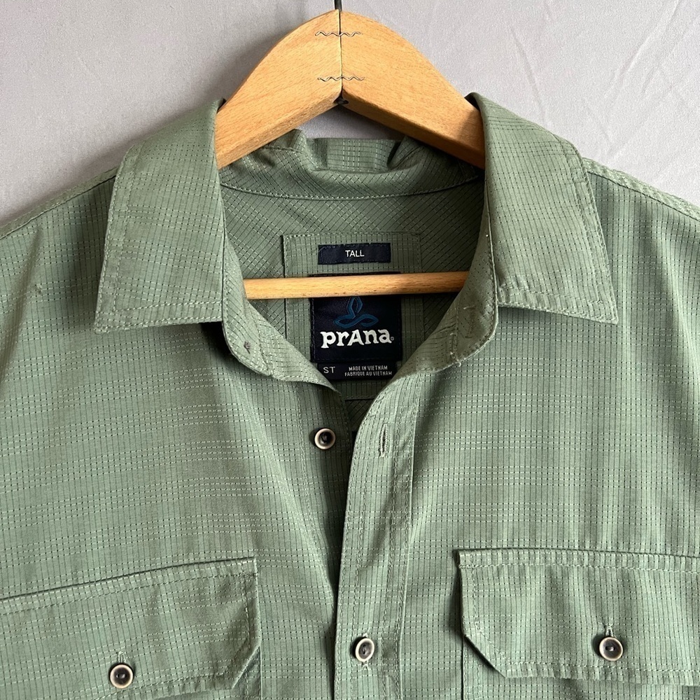 Prana Mens Small Tall Shirt Green Short Sleeve